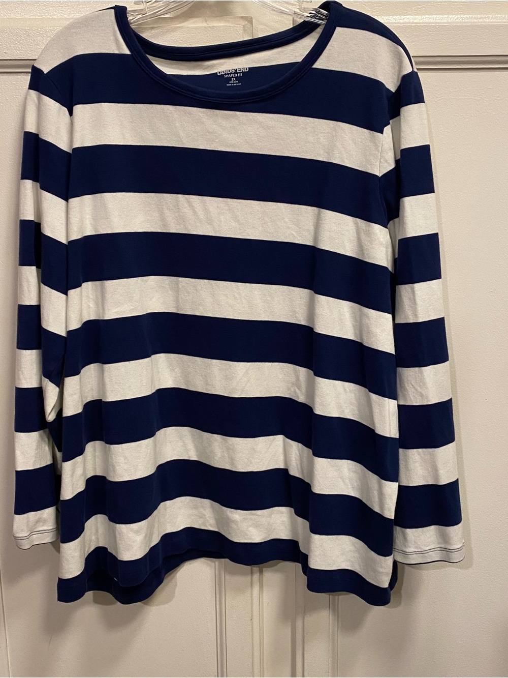 Lands' End Navy and White Horizontal Stripe Long-Sleeve Tee
